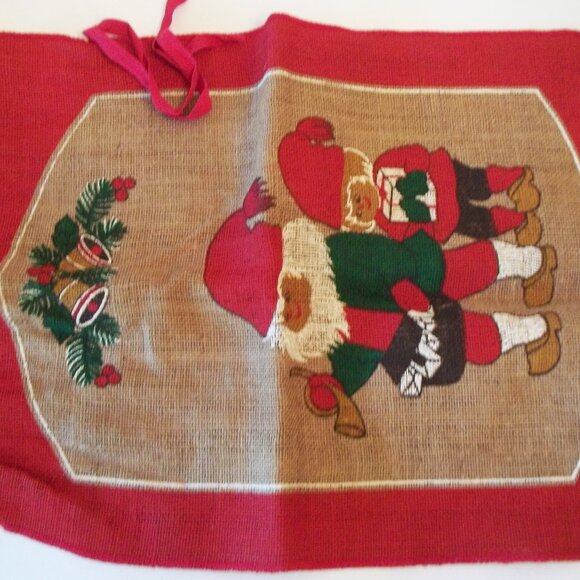 Vintage Scandinavian Elf Gnome Burlap Christmas Bag, Nordic Folk Art Jute 1960s - Picture 4 of 6